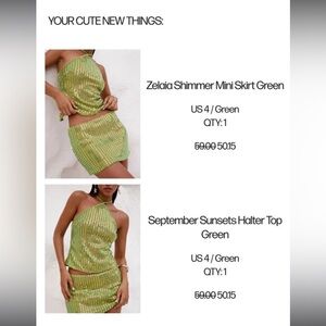 Green Sequin Mini Skirt and Halter Top Set